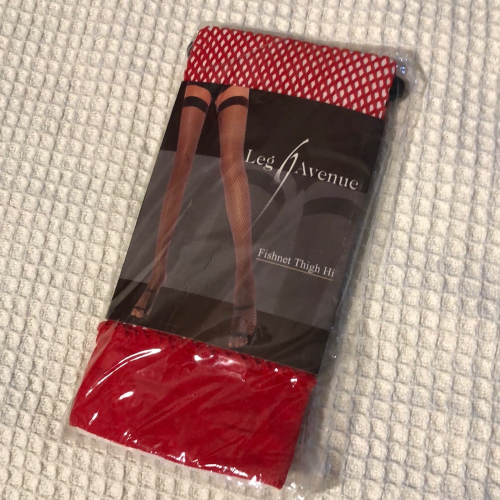 Brand new pack of fishnets, red thigh high ❤️